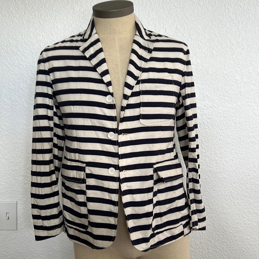 Engineered Garments- blue & white horizontal striped canvas blazer - Made in USA